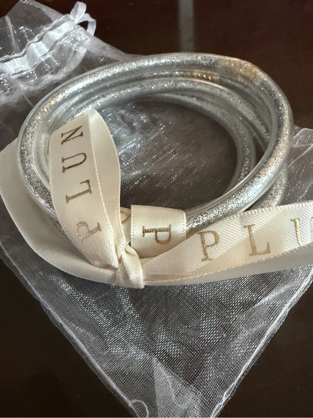 Silver Glitter Bangle Bracelet Set with Branded Ribbon - Plunder
